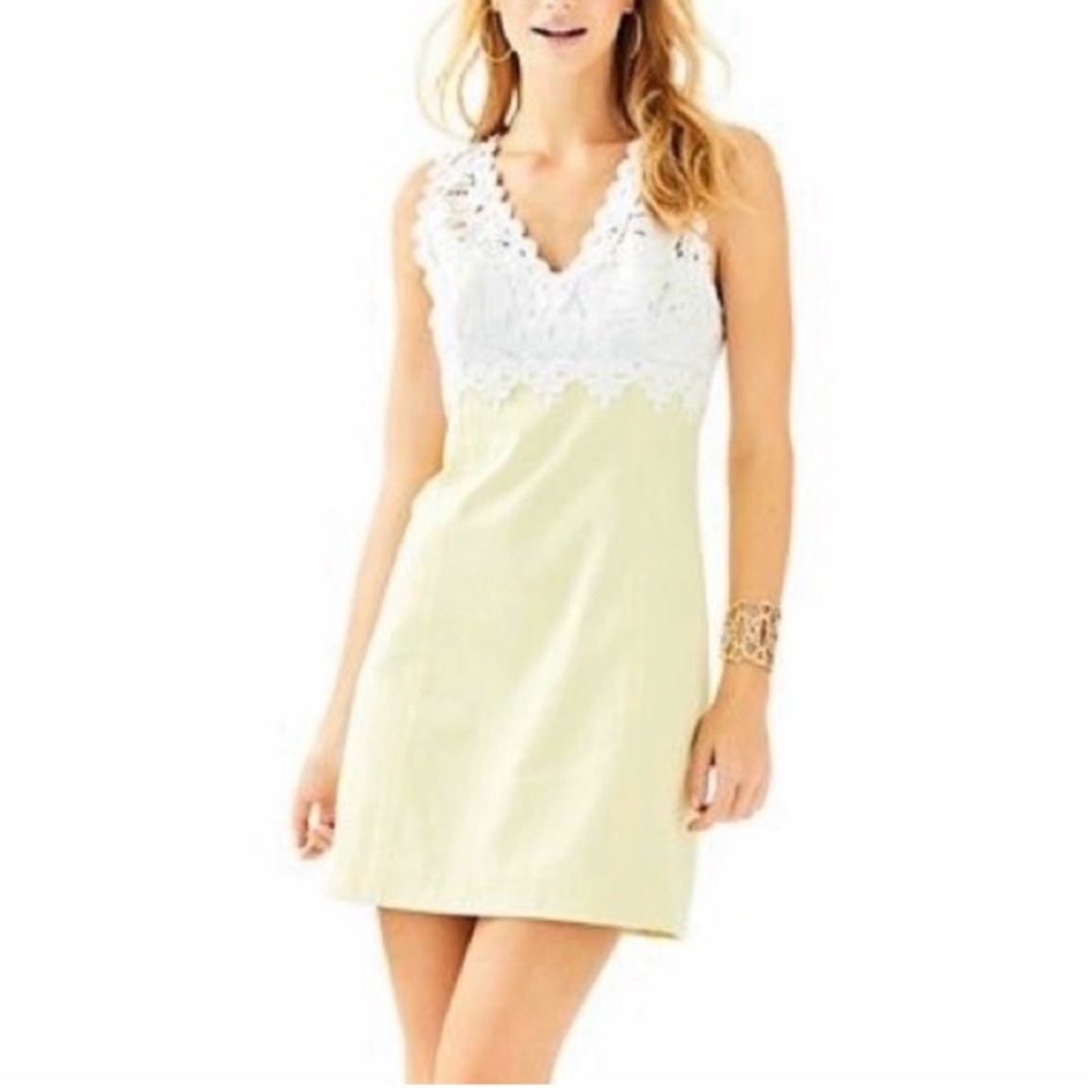 Lilly Pulitzer Sandi Stretch Shift Dress In White And Pineapple Yellow